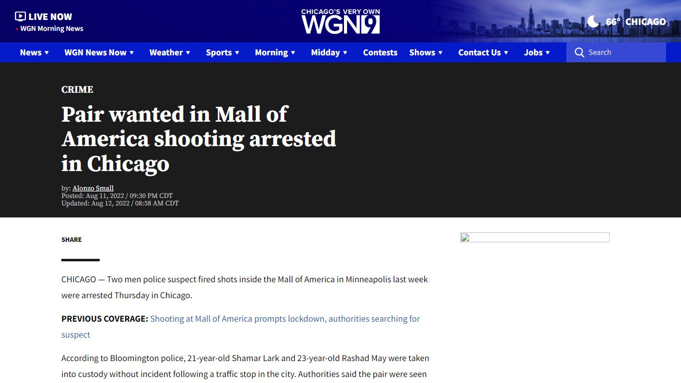 Pair wanted in Mall of America shooting arrested in Chicago